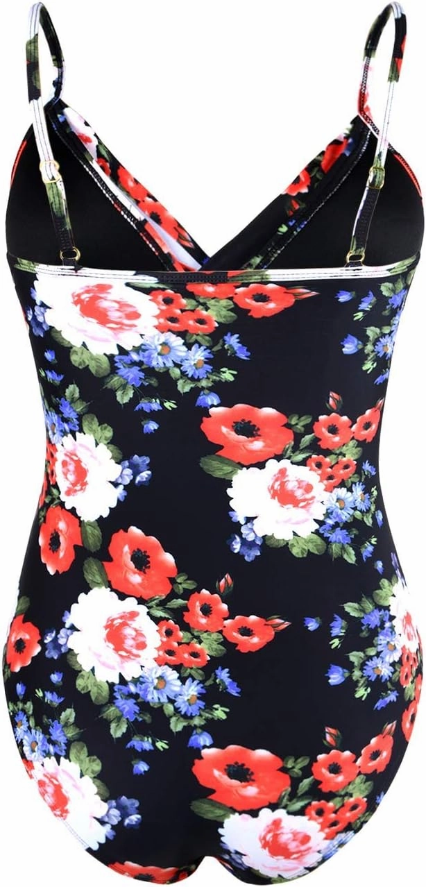 Hilor Women's One Piece Swimsuits Front Twist Swimwear V Neck Shirred Bathing Suit Monokini Tummy Control