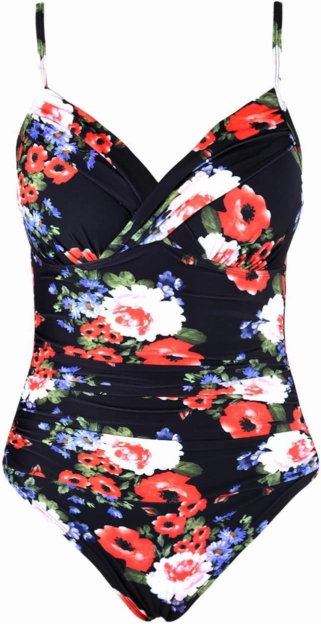 Hilor Women's One Piece Swimsuits Front Twist Swimwear V Neck Shirred Bathing Suit Monokini Tummy Control