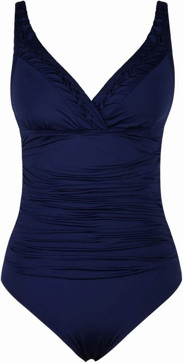 Hilor Women's Tummy Control Swimsuits Slimming One Piece Bathing Suits Pin Tucked Surplice Swimwear