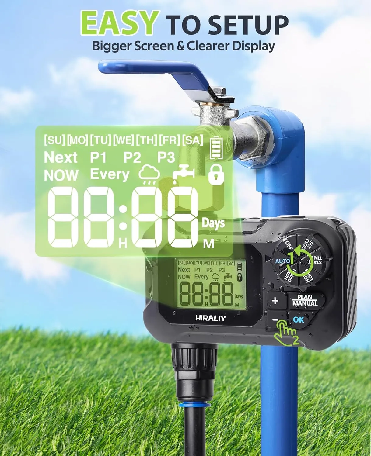 HIRALIY 50FT Automatic Drip Irrigation Kits with Garden Timer, Garden Watering System for Patio Lawn, Quick Connector Design Irrigation System Kit with Easy Programmable Water Timer