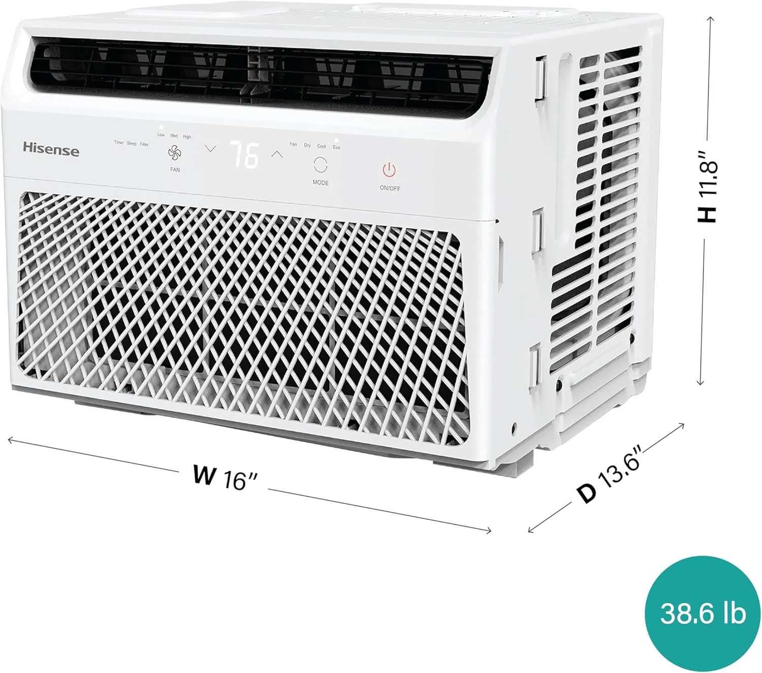 Hisense AHW0621CR1W 6,000 Air Conditioner and Dehumidifier with Remote Control, 115V, Window AC Unit for Apartment, Dorm, Small Rooms up to 250 Square Feet in White, 6000 BTU