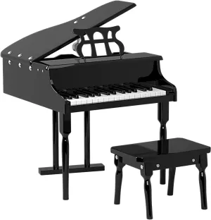 HONEY JOY Classical Kids Piano, 30-Key Mini Grand Piano with Music Stand and Bench, Wooden Musical Instrument Toy w/Lid & Music Rack, Gift for Boys Girls Ages 3  (3 Straight Leg-Black)