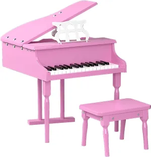 HONEY JOY Classical Kids Piano, 30-Key Mini Grand Piano with Music Stand and Bench, Wooden Musical Instrument Toy w/Lid & Music Rack, Gift for Boys Girls Ages 3  (3 Straight Leg-Pink)