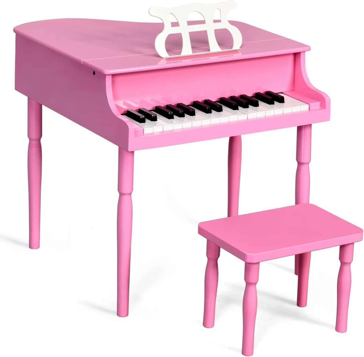 HONEY JOY Classical Kids Piano, 30-Key Mini Grand Piano with Music Stand and Bench, Wooden Musical Instrument Toy w/Lid & Music Rack, Gift for Boys Girls Ages 3  (Pink)