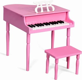 HONEY JOY Classical Kids Piano, 30-Key Mini Grand Piano with Music Stand and Bench, Wooden Musical Instrument Toy w/Lid & Music Rack, Gift for Boys Girls Ages 3  (Pink)