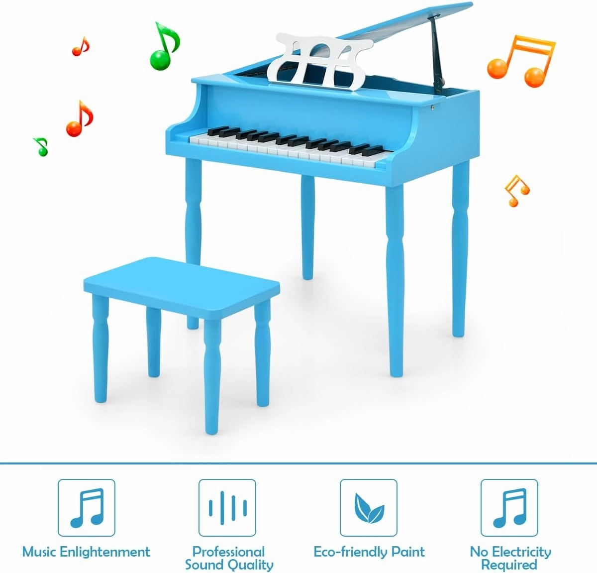 HONEY JOY Classical Kids Piano, 30-Key Mini Grand Piano with Music Stand and Bench, Wooden Musical Instrument Toy with Lid & Music Rack, Gift for Boys Girls Ages 3  …