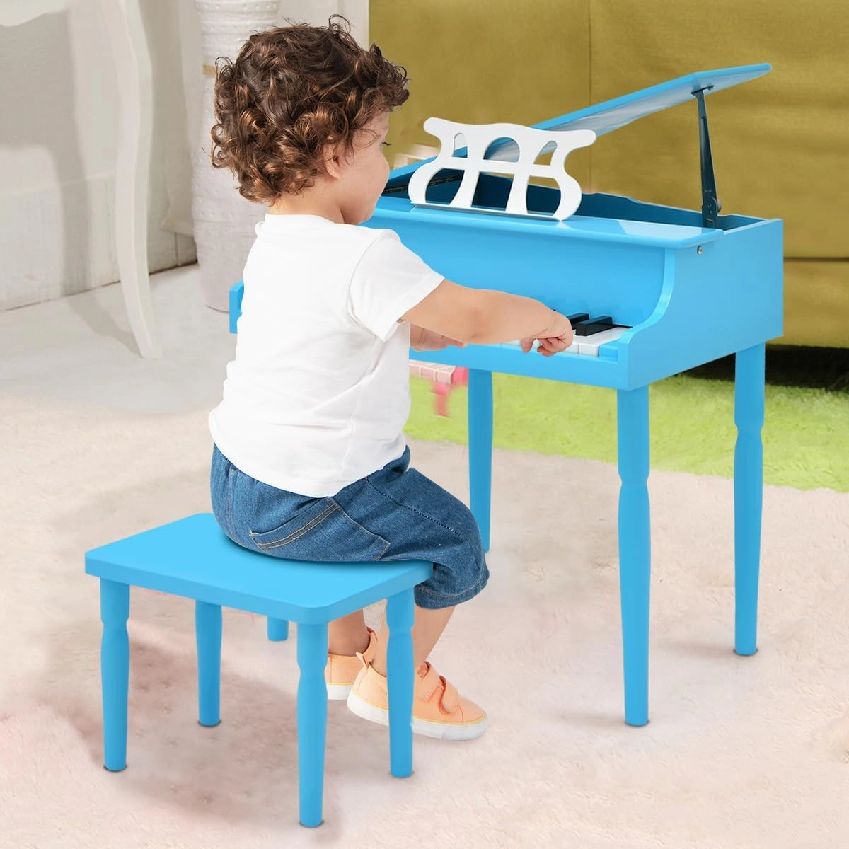 HONEY JOY Classical Kids Piano, 30-Key Mini Grand Piano with Music Stand and Bench, Wooden Musical Instrument Toy with Lid & Music Rack, Gift for Boys Girls Ages 3  …