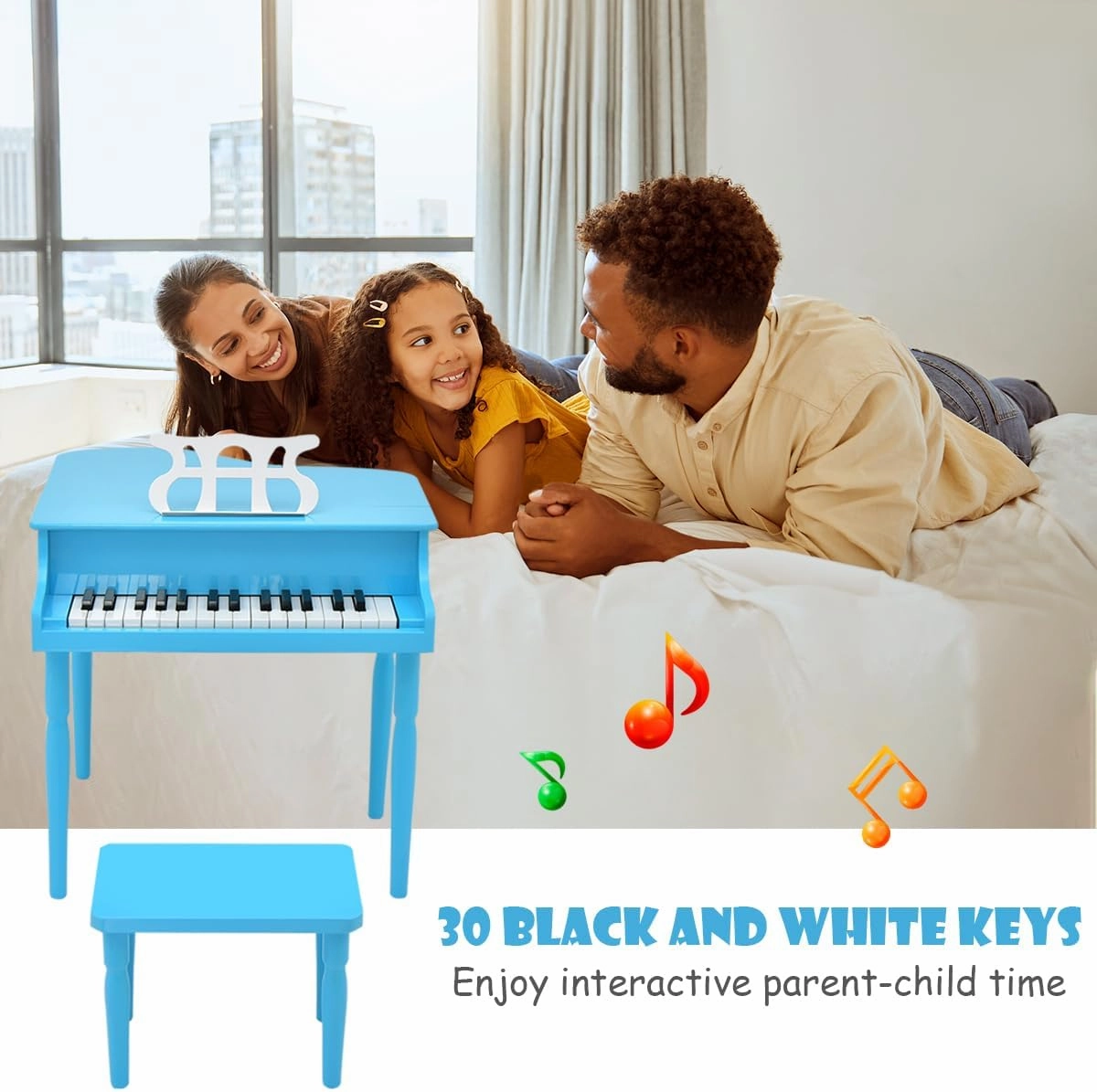 HONEY JOY Classical Kids Piano, 30-Key Mini Grand Piano with Music Stand and Bench, Wooden Musical Instrument Toy with Lid & Music Rack, Gift for Boys Girls Ages 3  …
