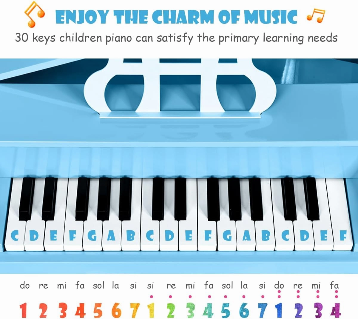 HONEY JOY Classical Kids Piano, 30-Key Mini Grand Piano with Music Stand and Bench, Wooden Musical Instrument Toy with Lid & Music Rack, Gift for Boys Girls Ages 3  …