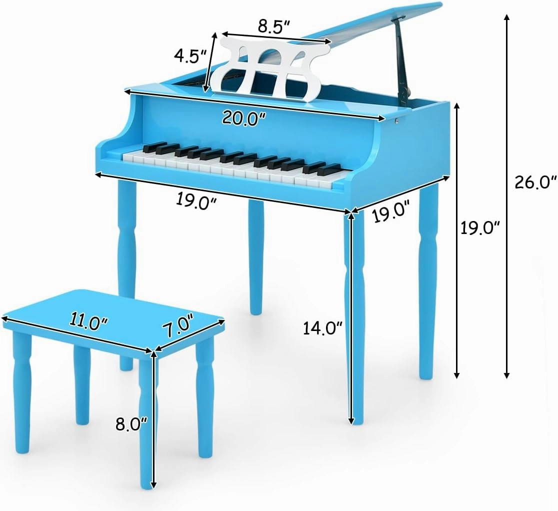 HONEY JOY Classical Kids Piano, 30-Key Mini Grand Piano with Music Stand and Bench, Wooden Musical Instrument Toy with Lid & Music Rack, Gift for Boys Girls Ages 3  …