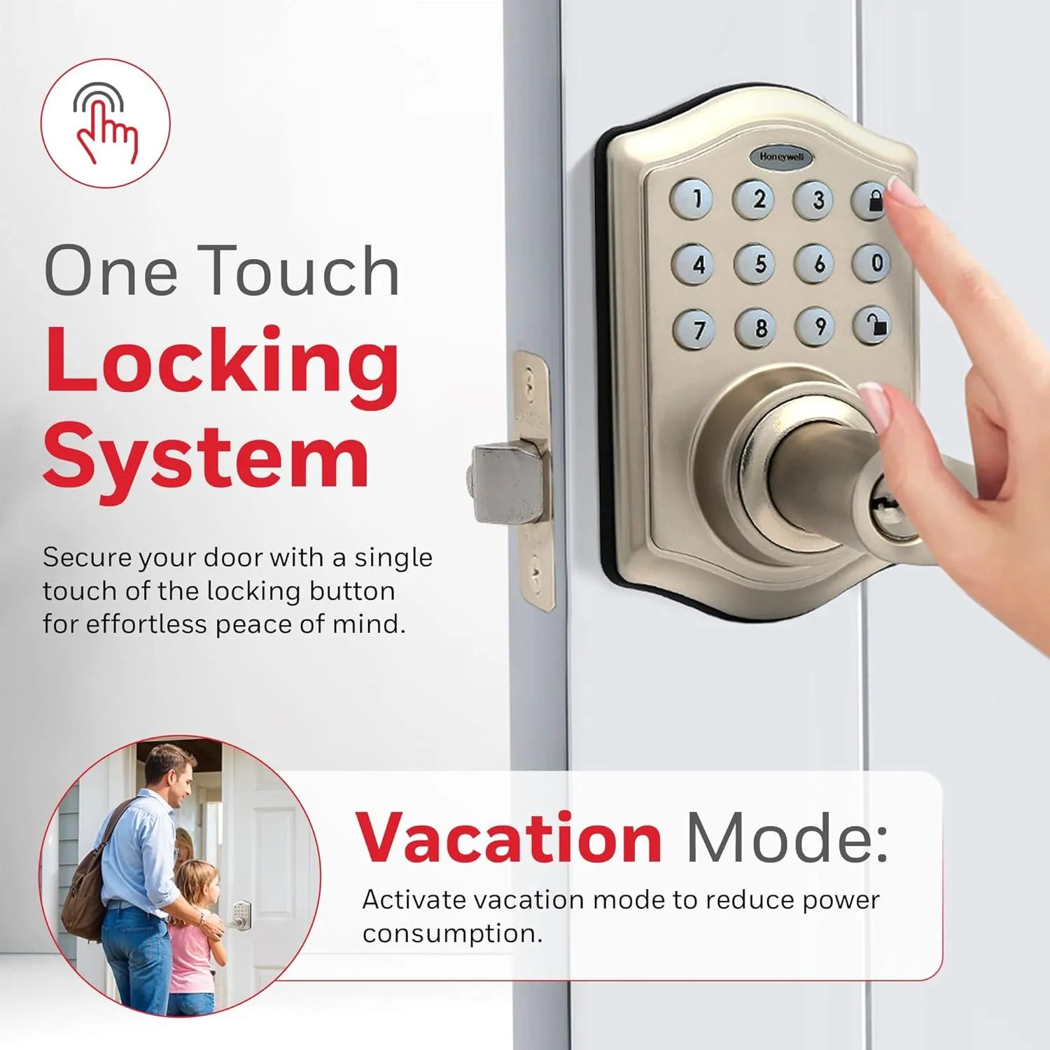 Honeywell Safes & Door Locks - Keyless Entry Lever Door Lock Handle with Electronic Keypad - Easy to Install for Front Door Lock with Code - 50 User Pin Codes - Satin Nickel, 6.5 x 8.8 x 9 in, 8734301