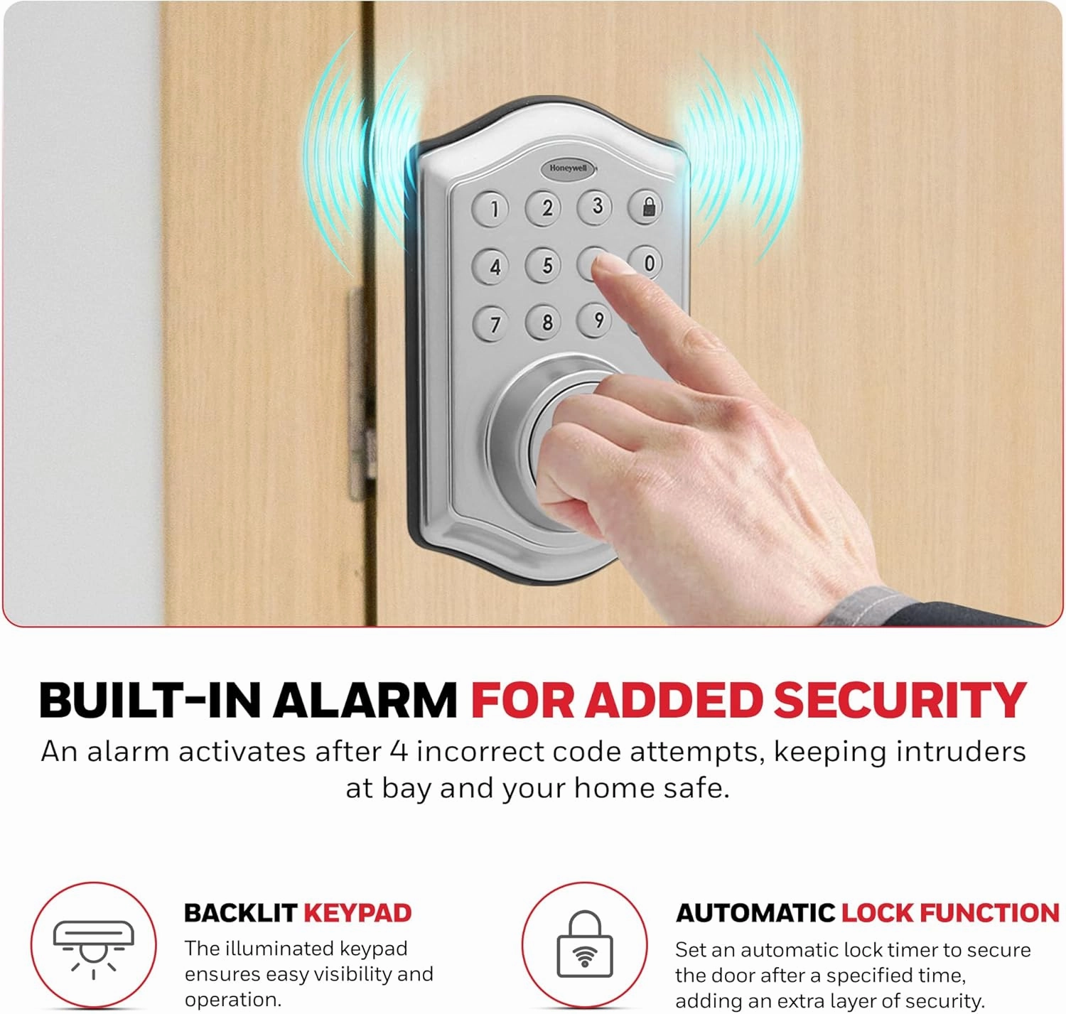 Honeywell Safes & Door Locks - Keyless Entry Door Lock with Smart Electronic Keypad Deadbolt - Easy Installation & 50 Different User Pin Codes - Auto Lock - Satin Nickel - 2.9 x 2 x 6.2 in - 8712309