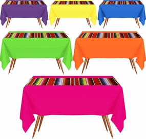 Hosuly Mexican Fiesta Tablecloth 54 x 108'' Party Plastic Tablecloth Striped Table Cover for Mexican Fiesta Party Decorations(Pure with Stripe, 6 Pcs)