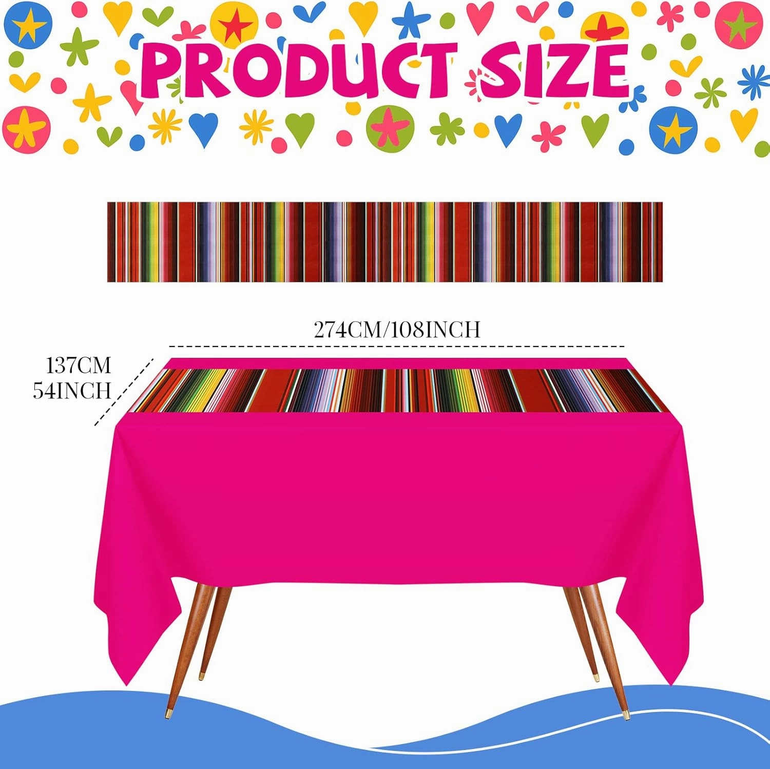 Hosuly Mexican Fiesta Tablecloth 54 x 108'' Party Plastic Tablecloth Striped Table Cover for Mexican Fiesta Party Decorations(Pure with Stripe, 6 Pcs)