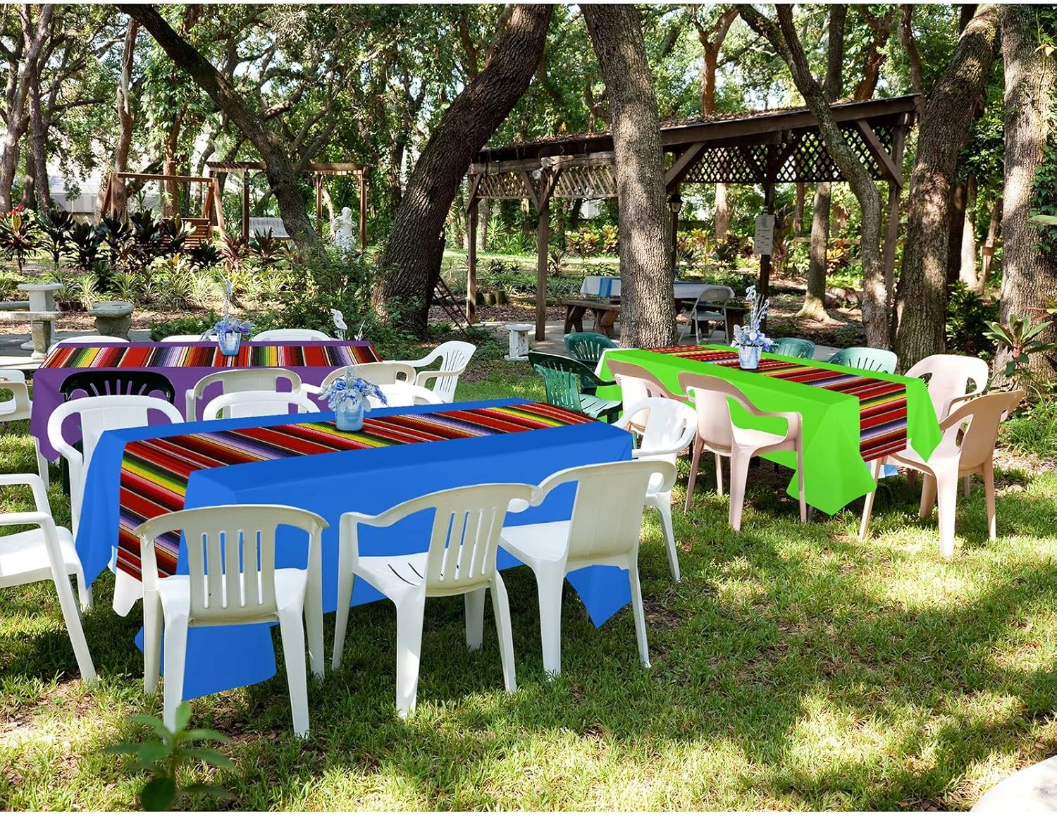 Hosuly Mexican Fiesta Tablecloth 54 x 108'' Party Plastic Tablecloth Striped Table Cover for Mexican Fiesta Party Decorations(Pure with Stripe, 6 Pcs)