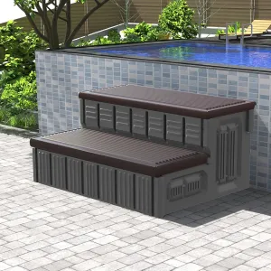 Hot Tub Steps, Outdoor Spa Steps with Storage, Non-Slip & Sturdy Hot Tub Stairs, 36 Inches Long, Coffee/Grey