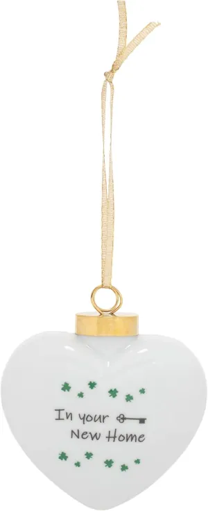 Housewarming Gift for New Home-Heart Shaped New Home Ornament with Shamrocks- New Home GIF