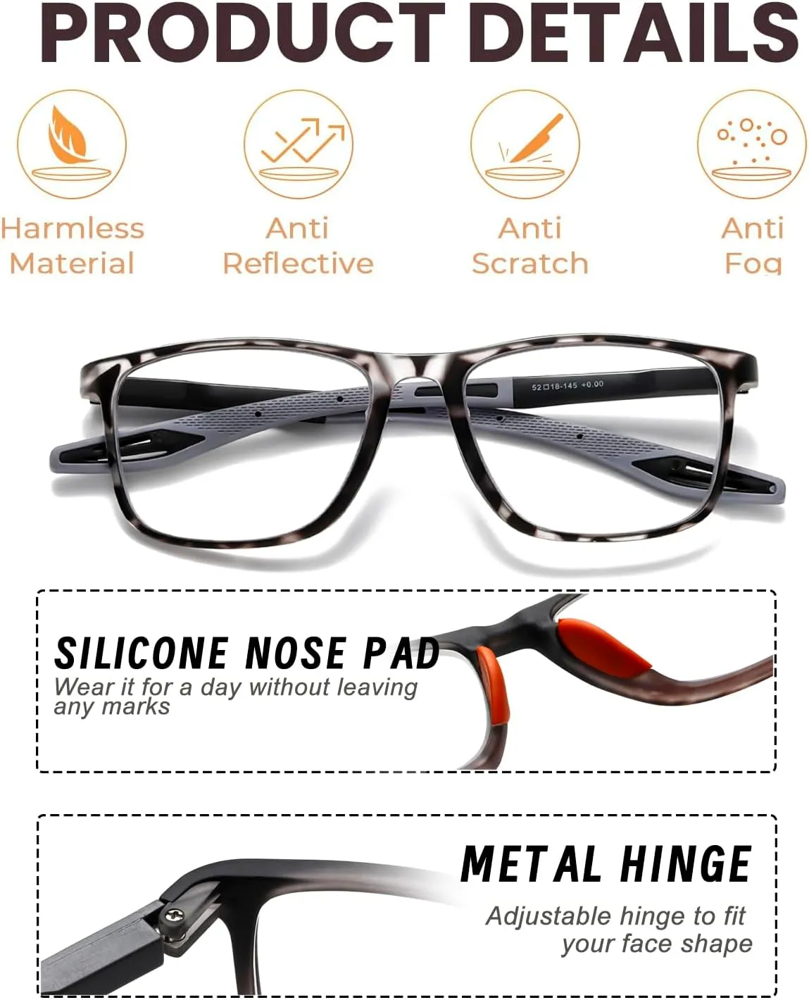 Hubeye 3 Pairs TR90 Sports Reading Glasses for Men and Women Ultralight Flexible Anti-Blue Light Readers  0.0