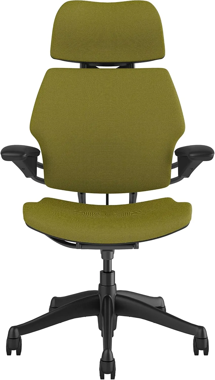 Humanscale Freedom Office Chair with Headrest - Ergonomic Work Chair with Advanced Highly Adjustable Duron Arms and Gel Seat - Wheels for Hard Flooring - Alaria Green Fourtis Fabric