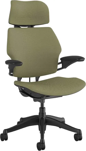 Humanscale Freedom Office Chair with Headrest - Ergonomic Work Chair with Advanced Highly Adjustable Duron Arms and Gel Seat - Wheels for Hard Flooring - Ash Fourtis Fabric
