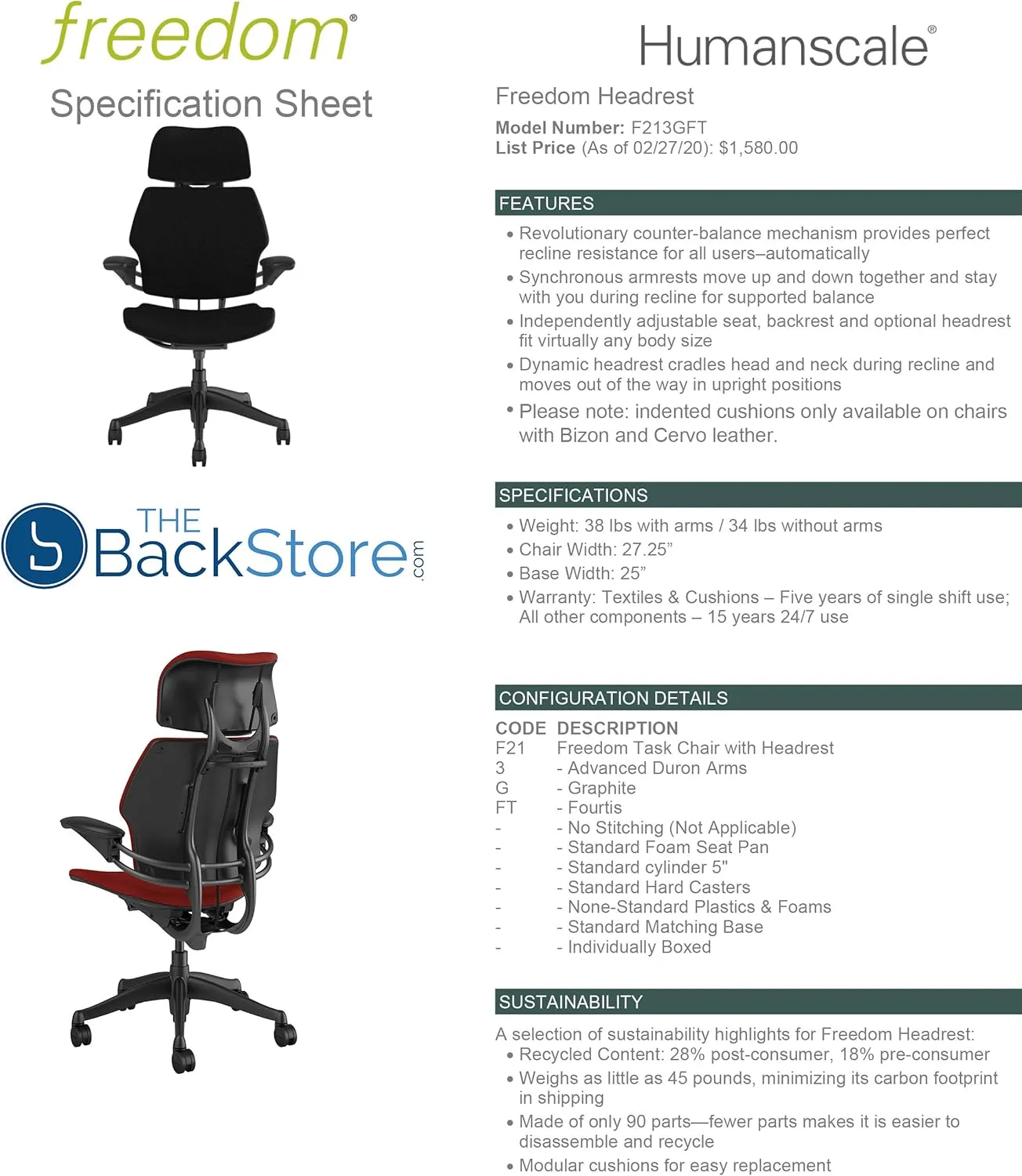 Humanscale Freedom Office Chair with Headrest - Ergonomic Work Chair with Advanced Highly Adjustable Duron Arms and Gel Seat - Wheels for Hard Flooring - Ash Fourtis Fabric
