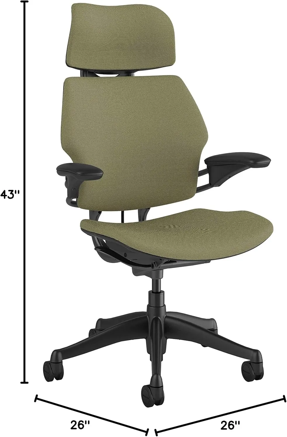 Humanscale Freedom Office Chair with Headrest - Ergonomic Work Chair with Advanced Highly Adjustable Duron Arms and Gel Seat - Wheels for Hard Flooring - Ash Fourtis Fabric