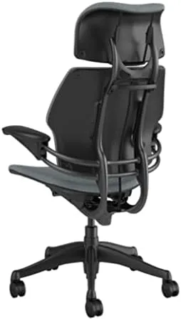 Humanscale Freedom Office Chair with Headrest - Ergonomic Work Chair with Advanced Highly Adjustable Duron Arms and GEL Seat - Wheels for Hard Flooring - Graphite Frame with Medium Gray Corde 4 Fabric