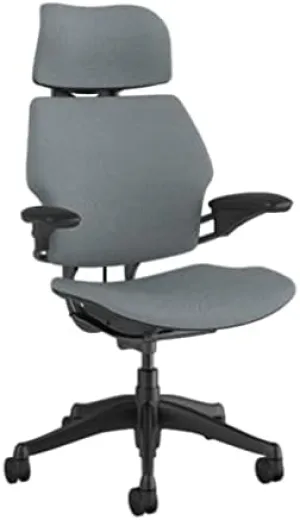 Humanscale Freedom Office Chair with Headrest - Ergonomic Work Chair with Advanced Highly Adjustable Duron Arms and GEL Seat - Wheels for Hard Flooring - Graphite Frame with Medium Gray Corde 4 Fabric