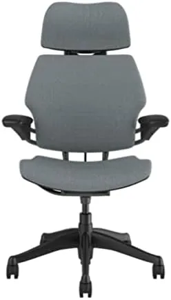Humanscale Freedom Office Chair with Headrest - Ergonomic Work Chair with Advanced Highly Adjustable Duron Arms and GEL Seat - Wheels for Hard Flooring - Graphite Frame with Medium Gray Corde 4 Fabric