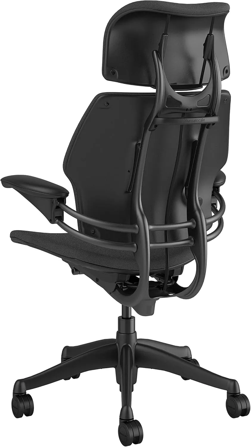 Humanscale Freedom Office Chair with Headrest - Ergonomic Work Chair with Standard Height Adjustable Duron Arms - Wheels for Carpet - Graphite Frame with Granite Fourtis Fabric