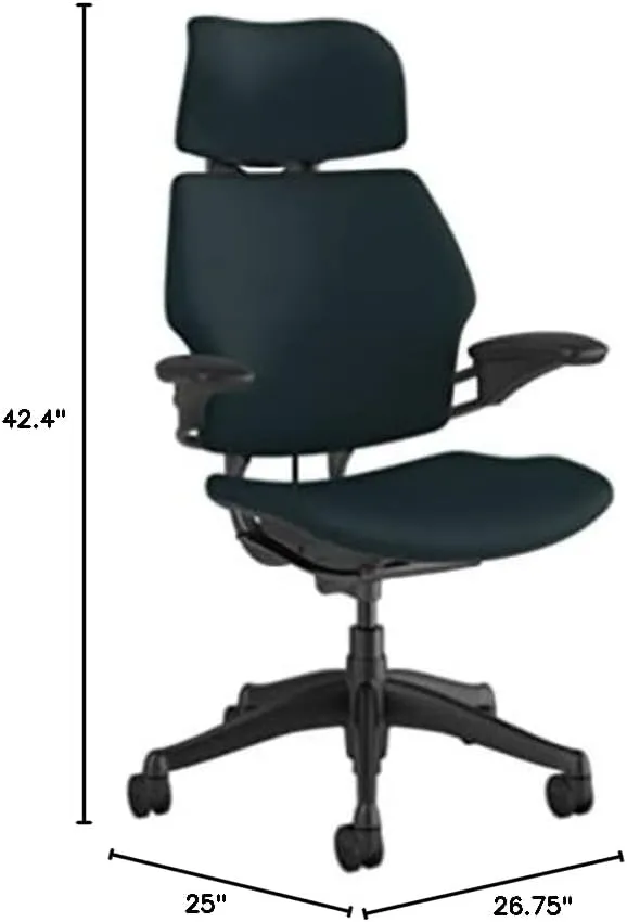 Humanscale Freedom Office Chair with Headrest - Ergonomic Work Chair with Standard Height Adjustable Duron Arms - Wheels for Carpet - Graphite Frame with Hematite Lotus Fabric