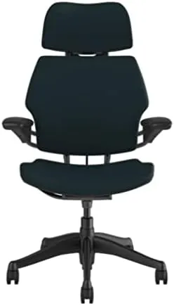 Humanscale Freedom Office Chair with Headrest - Ergonomic Work Chair with Standard Height Adjustable Duron Arms - Wheels for Carpet - Graphite Frame with Hematite Lotus Fabric