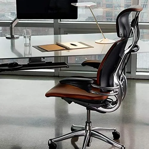 Humanscale Freedom Office Chair with Headrest - Ergonomic Work Chair with Standard Height Adjustable Duron Arms - Wheels for Carpet - Graphite Frame with Hematite Lotus Fabric
