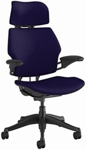 Humanscale Freedom Office Chair with Headrest - Ergonomic Work Chair with Standard Height Adjustable Duron Arms - Wheels for Carpet - Graphite Frame with Deep Violet Corde 4 Fabric