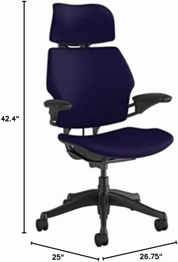 Humanscale Freedom Office Chair with Headrest - Ergonomic Work Chair with Standard Height Adjustable Duron Arms - Wheels for Carpet - Graphite Frame with Deep Violet Corde 4 Fabric