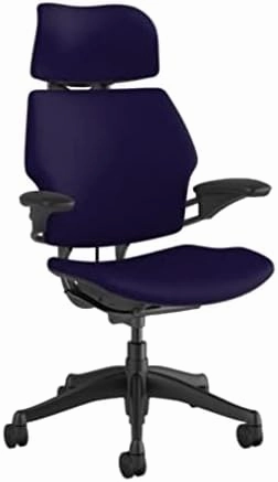 Humanscale Freedom Office Chair with Headrest - Ergonomic Work Chair with Standard Height Adjustable Duron Arms - Wheels for Carpet - Graphite Frame with Deep Violet Corde 4 Fabric
