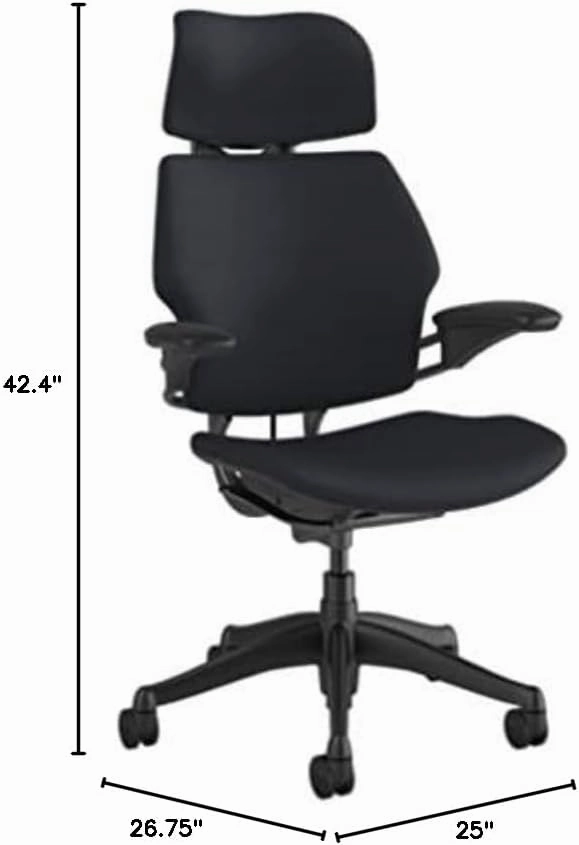 Humanscale Freedom Office Chair with Headrest - Ergonomic Work Chair with Standard Height Adjustable Duron Arms - Wheels for Carpet - Graphite Frame with Eggplant Lotus Fabric