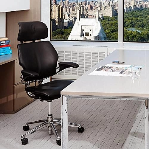 Humanscale Freedom Office Chair with Headrest - Ergonomic Work Chair with Standard Height Adjustable Duron Arms - Wheels for Carpet - Graphite Frame with Eggplant Lotus Fabric