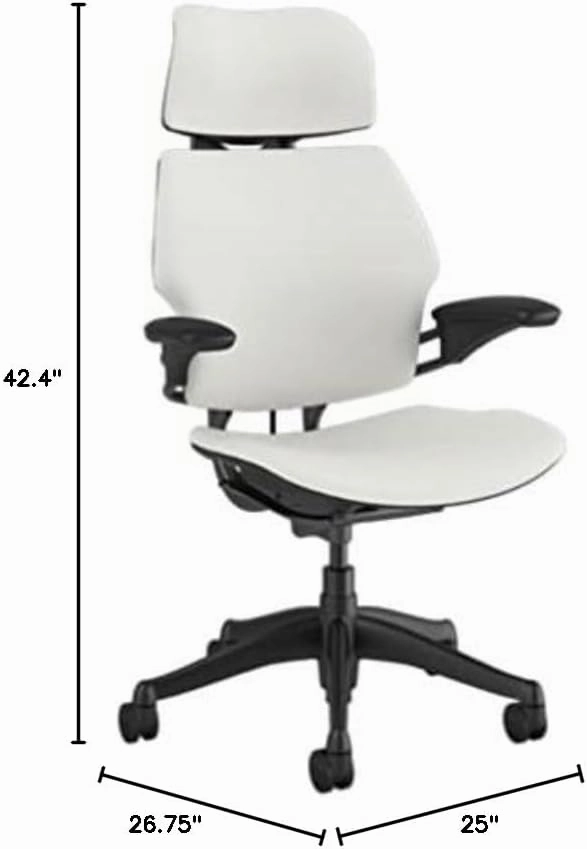 Humanscale Freedom Office Chair with Headrest - Ergonomic Work Chair with Standard Height Adjustable Duron Arms - Wheels for Carpet - Graphite Frame with White Lotus Fabric