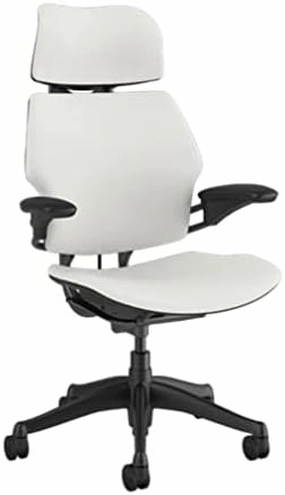 Humanscale Freedom Office Chair with Headrest - Ergonomic Work Chair with Standard Height Adjustable Duron Arms - Wheels for Carpet - Graphite Frame with White Lotus Fabric
