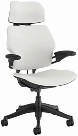 Humanscale Freedom Office Chair with Headrest - Ergonomic Work Chair with Standard Height Adjustable Duron Arms - Wheels for Carpet - Graphite Frame with White Lotus Fabric