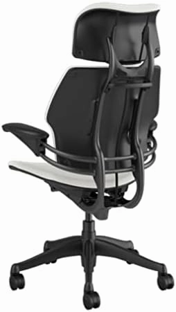 Humanscale Freedom Office Chair with Headrest - Ergonomic Work Chair with Standard Height Adjustable Duron Arms - Wheels for Carpet - Graphite Frame with White Lotus Fabric