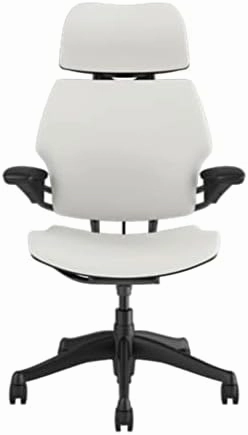Humanscale Freedom Office Chair with Headrest - Ergonomic Work Chair with Standard Height Adjustable Duron Arms - Wheels for Carpet - Graphite Frame with White Lotus Fabric
