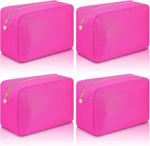 Hushee 4 Pcs Nylon Makeup Bag Christmas Gifts Preppy Zipper Pouch Nylon Toiletry Bag Waterproof Storage Bag for Women Organizer(Large,Hot Pink)