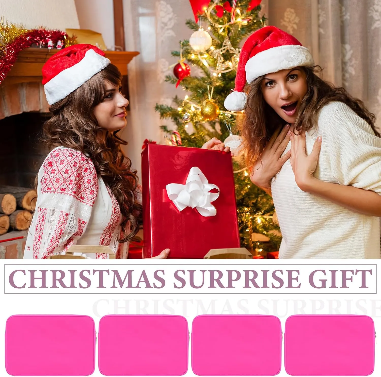 Hushee 4 Pcs Nylon Makeup Bag Christmas Gifts Preppy Zipper Pouch Nylon Toiletry Bag Waterproof Storage Bag for Women Organizer(Large,Hot Pink)