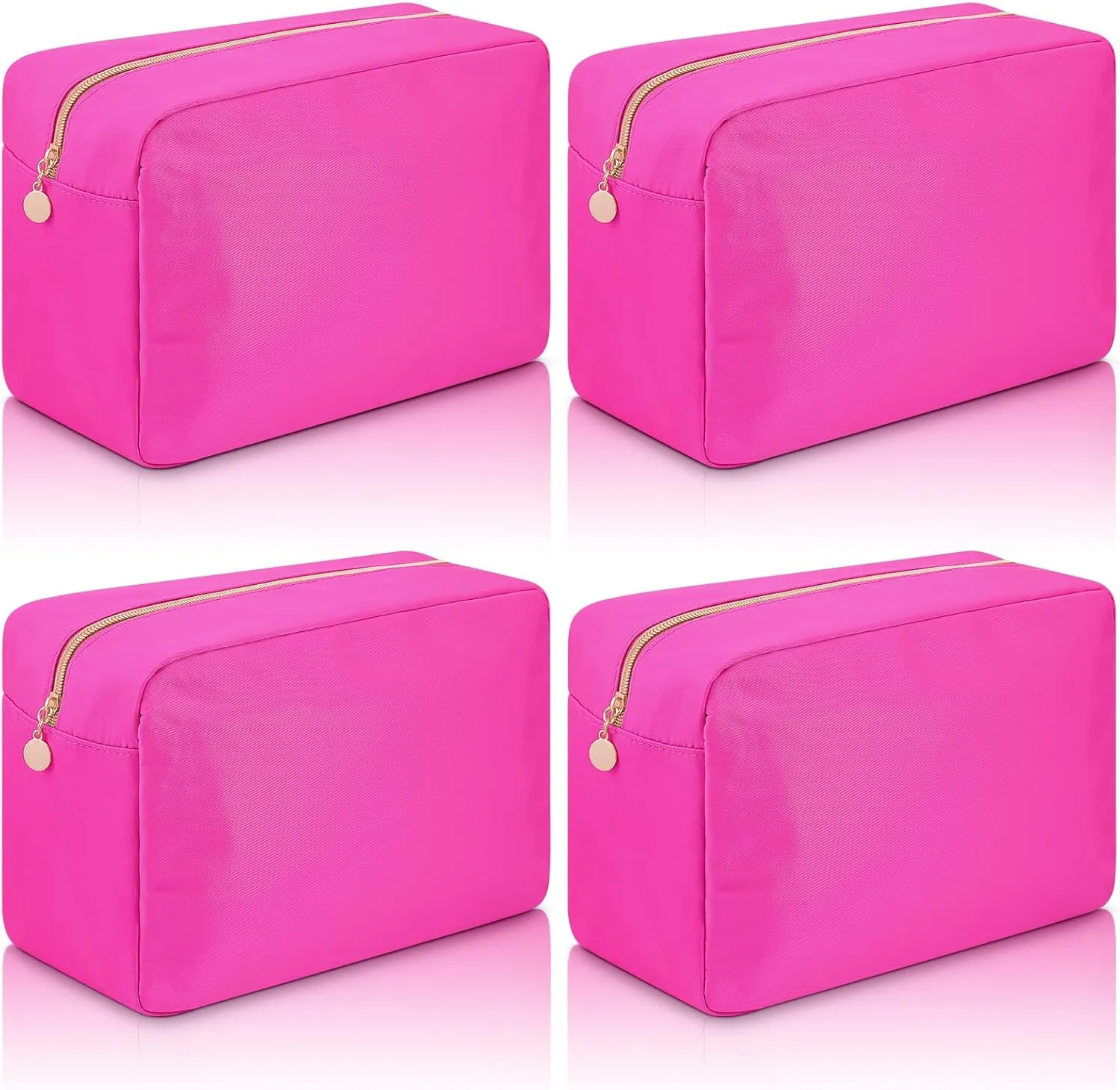 Hushee 4 Pcs Nylon Makeup Bag Christmas Gifts Preppy Zipper Pouch Nylon Toiletry Bag Waterproof Storage Bag for Women Organizer(Large,Hot Pink)
