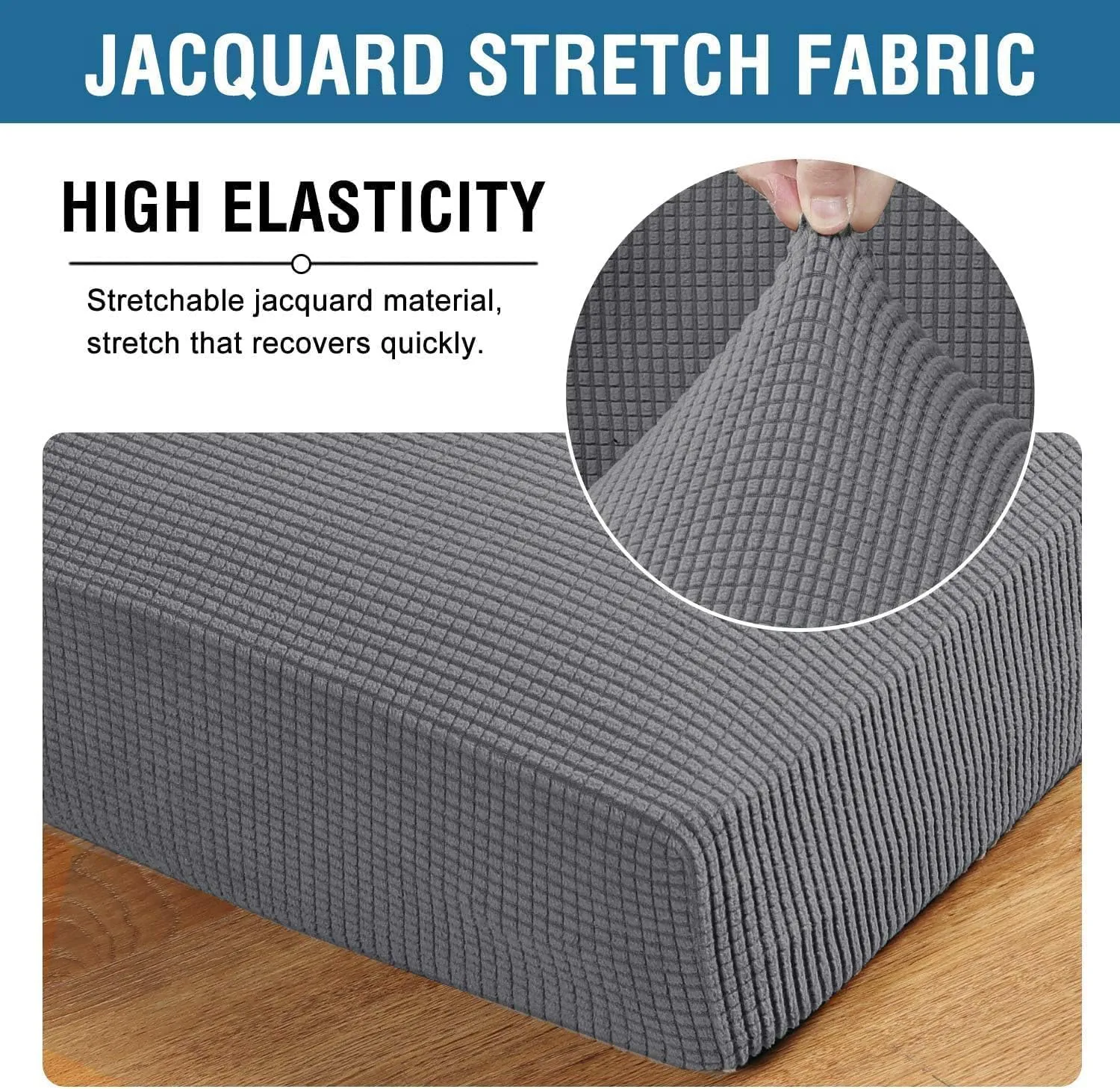 H.VERSAILTEX Super Stretch Couch Cushion Covers Individual Seat Couch Slipcover Sets Thick Jacquard Textured Twill Fabric (3 Piece Sofa Cushion Covers, Grey)