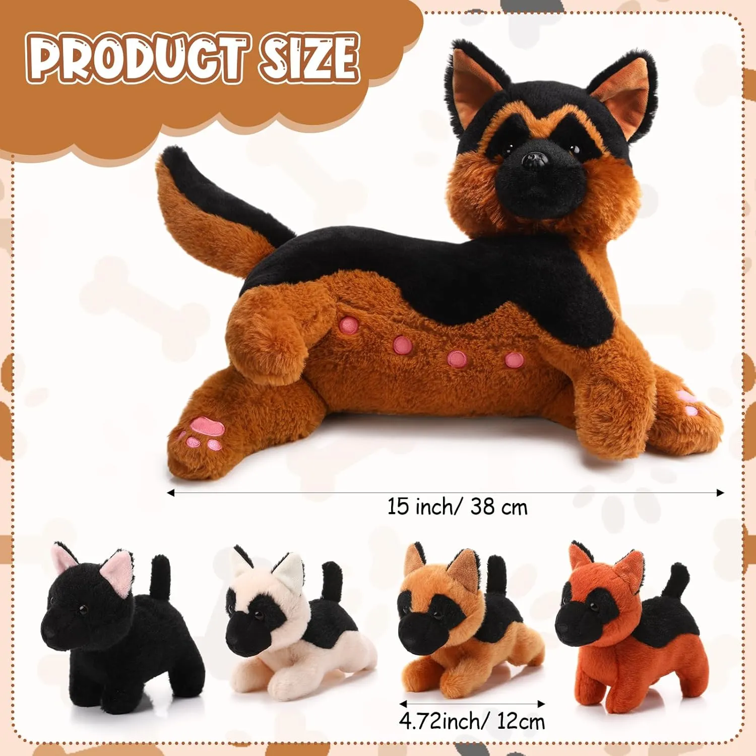 HyDren Nurturing German Shepherd Plush Toys Sets 15 Inch Soft Cuddly Nursing Mommy Dog Stuffed Animal with 4 Magnetic Stuffed Baby Puppies for Kids Birthday Holiday Party Favor Gifts Home Room Decors