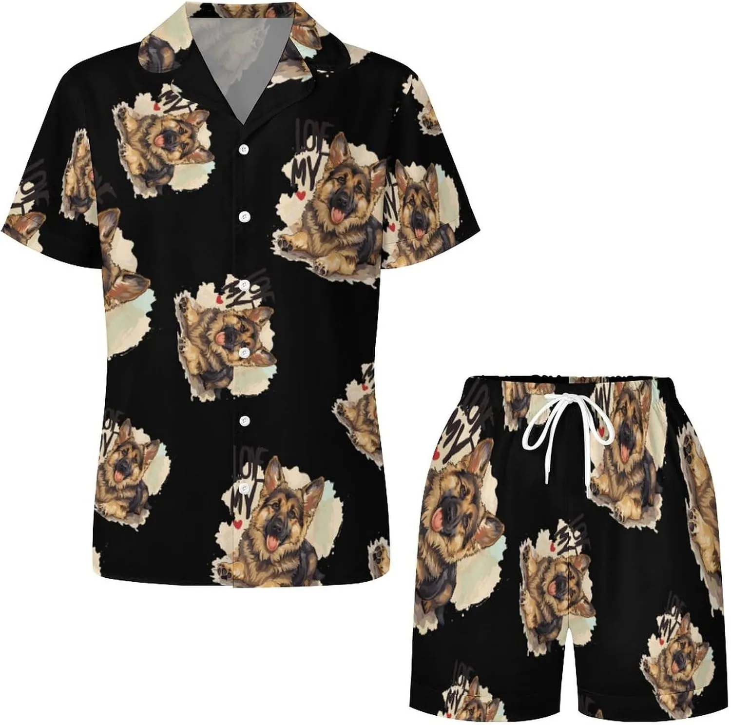 I Love My Border Collie Shepherd Dog Women's Satin Pajama Set Short Sleeve Button Down Sleepwear Loungewear Pj Set