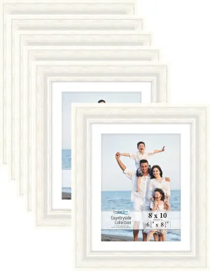 Icona Bay 8x10 Picture Frames with Mat (Alpine White, 6 Pack), French Country Style Picture Frame Set, Wall Mount or Table Top, Countryside Collection